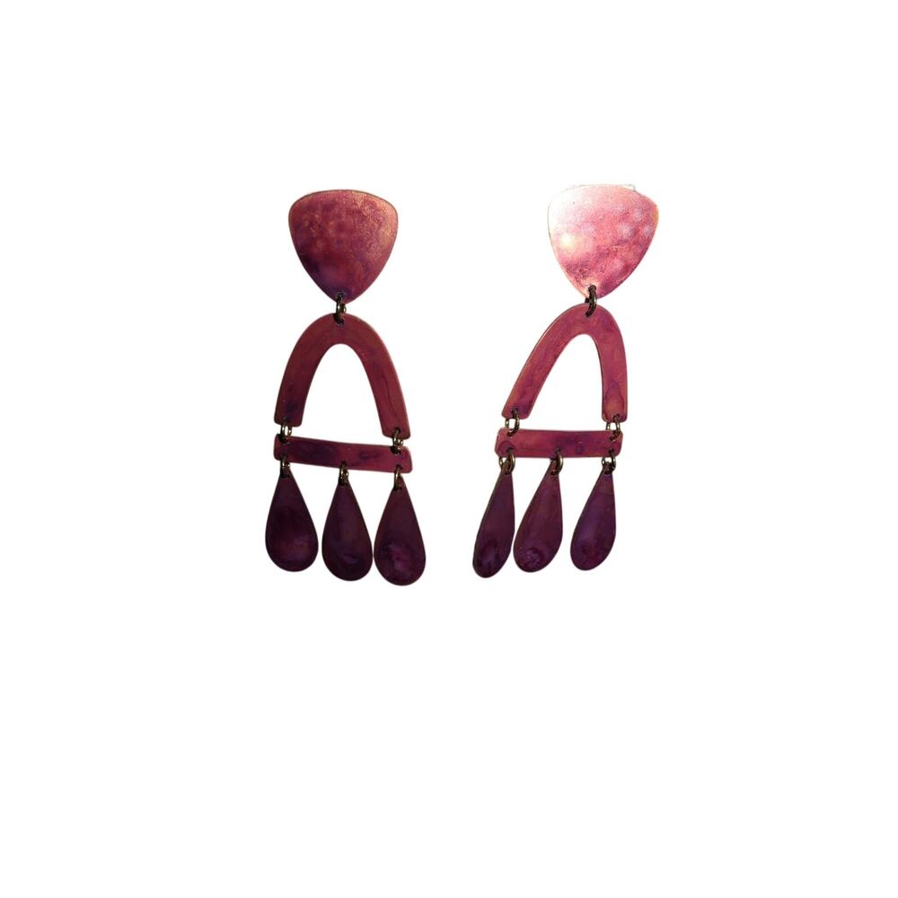 We Dream in Colour Castara Hand-Painted Brass Statement Earrings Plum Pink OS